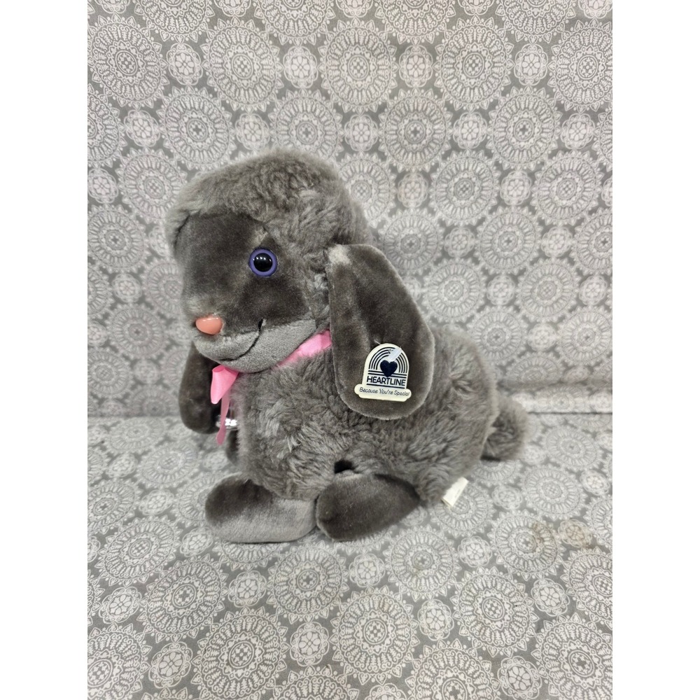 Vintage Heartline Snuggable LORRAINE Gray Plush Rabbit Bunny Bell Stuffed Animal